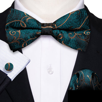 Blue Cyan Brown Jacquard Floral Bow Tie Set bow ties    - Sophisticated Gentlemen