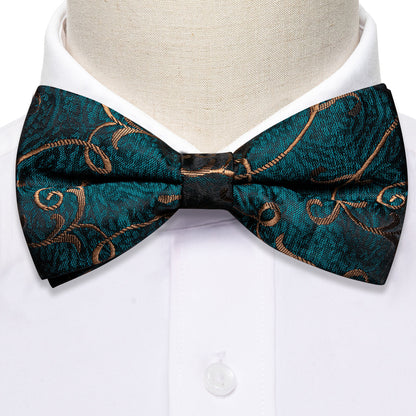 Blue Cyan Brown Jacquard Floral Bow Tie Set bow ties    - Sophisticated Gentlemen