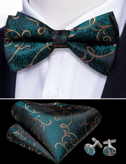 Blue Cyan Brown Jacquard Floral Bow Tie Set bow ties    - Sophisticated Gentlemen