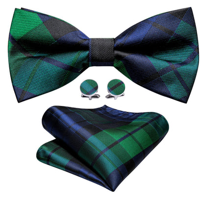 Blue Green Plaid Bow Tie Set bow ties    - Sophisticated Gentlemen