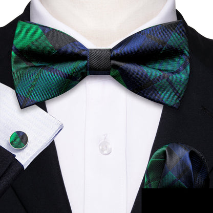 Blue Green Plaid Bow Tie Set bow ties    - Sophisticated Gentlemen