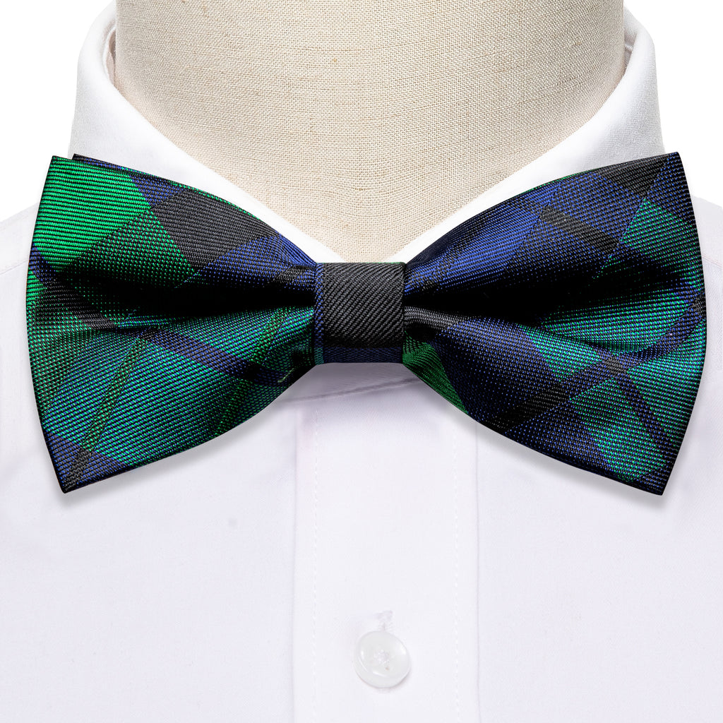 Blue Green Plaid Bow Tie Set bow ties    - Sophisticated Gentlemen