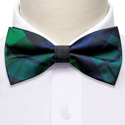 Blue Green Plaid Bow Tie Set bow ties    - Sophisticated Gentlemen