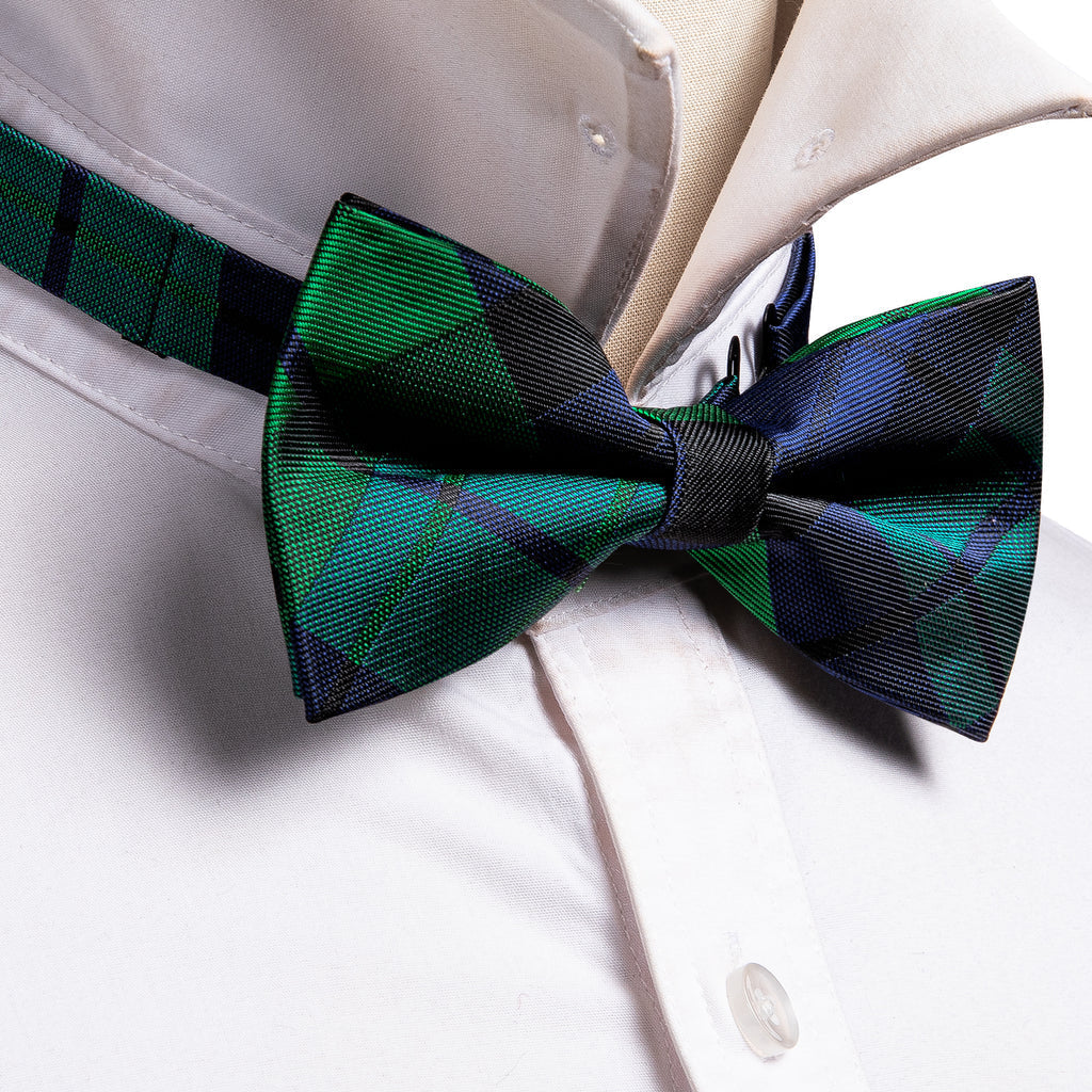 Blue Green Plaid Bow Tie Set bow ties    - Sophisticated Gentlemen