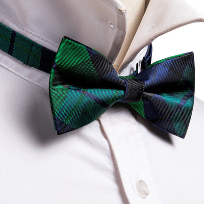 Blue Green Plaid Bow Tie Set bow ties    - Sophisticated Gentlemen