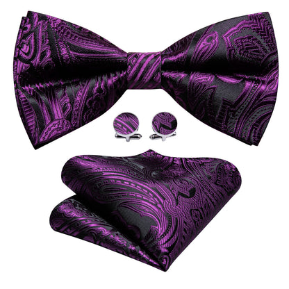 Purple Black Paisley Bow Tie Set bow ties    - Sophisticated Gentlemen