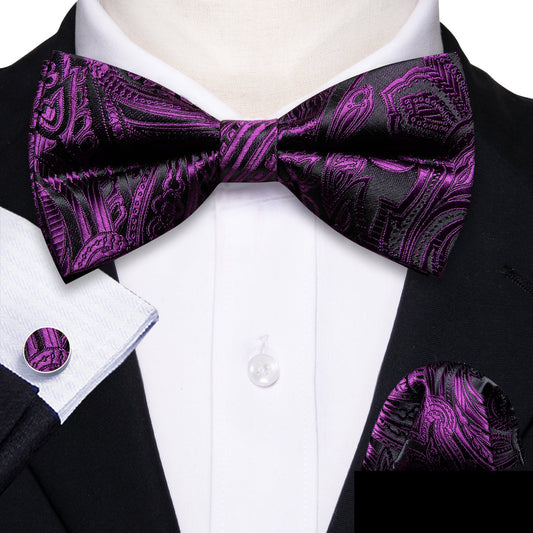 Purple Black Paisley Bow Tie Set bow ties    - Sophisticated Gentlemen