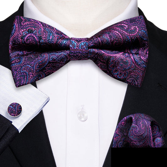 Purple Royal Blue Paisley Bow Tie Set bow ties    - Sophisticated Gentlemen