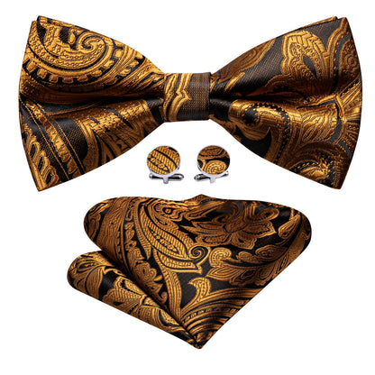 Gold Black Paisley Bow Tie Set bow ties    - Sophisticated Gentlemen