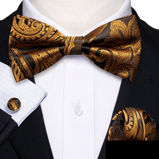 Gold Black Paisley Bow Tie Set bow ties    - Sophisticated Gentlemen