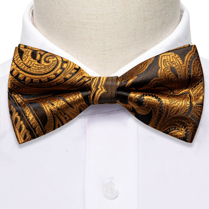 Gold Black Paisley Bow Tie Set bow ties    - Sophisticated Gentlemen