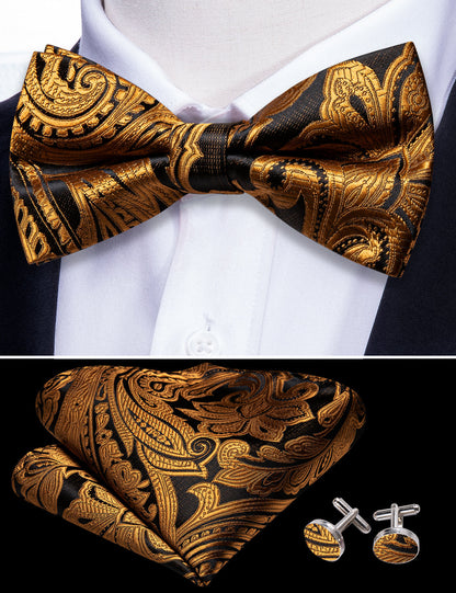 Gold Black Paisley Bow Tie Set bow ties    - Sophisticated Gentlemen