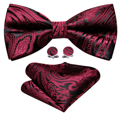 Red Black Paisley Bow Tie Set bow ties    - Sophisticated Gentlemen