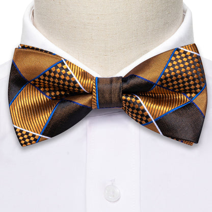 Gold Black Plaid Silk Bow Tie Set bow ties    - Sophisticated Gentlemen