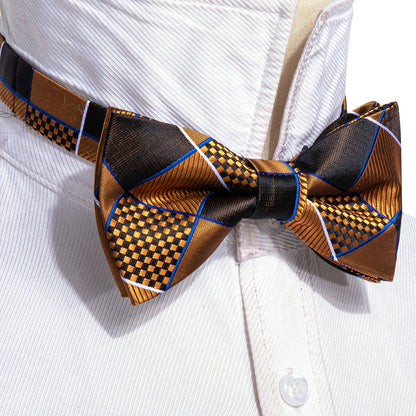Gold Black Plaid Silk Bow Tie Set bow ties    - Sophisticated Gentlemen