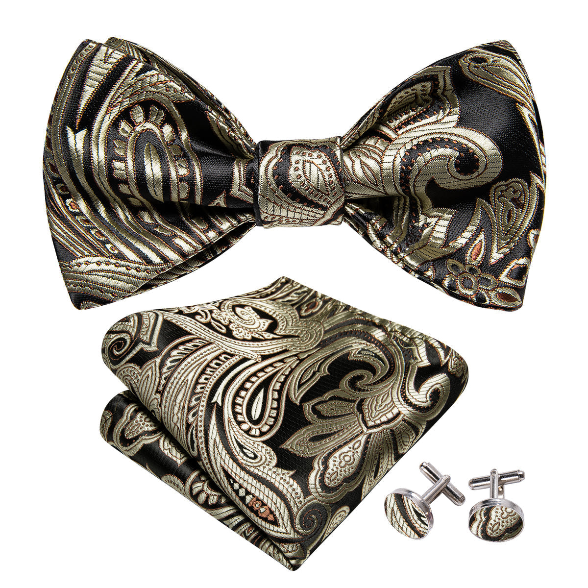 Black and Champagne Paisley Bow Tie Set bow ties    - Sophisticated Gentlemen