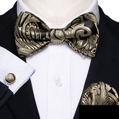 Black and Champagne Paisley Bow Tie Set bow ties    - Sophisticated Gentlemen