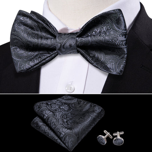 Black Paisley Bow Tie Set bow ties    - Sophisticated Gentlemen