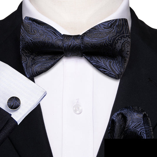 Blue Black Paisley Bow Tie Set bow ties    - Sophisticated Gentlemen