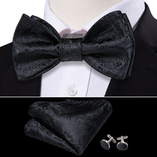 Black Paisley Bow Tie Set bow ties    - Sophisticated Gentlemen