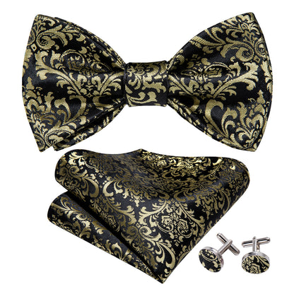 Black Yellow Floral Bow Tie Set bow ties    - Sophisticated Gentlemen