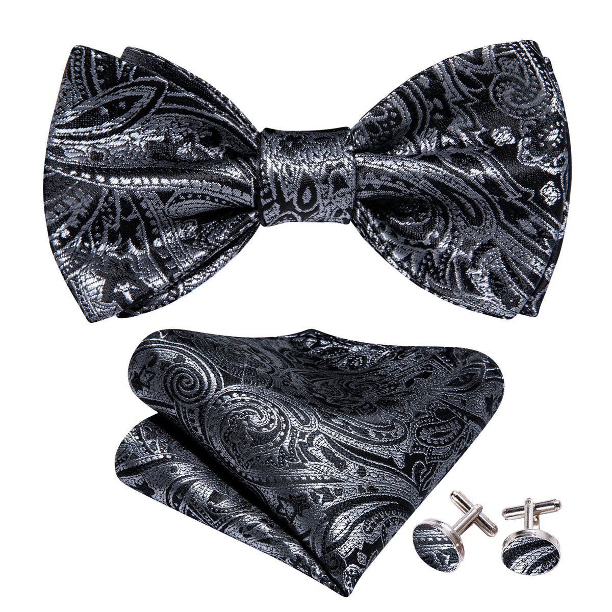 Grey Black Gold Paisley Bow Tie Set bow ties    - Sophisticated Gentlemen