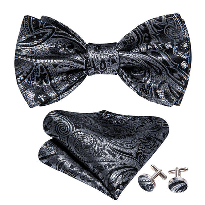 Grey Black Gold Paisley Bow Tie Set bow ties    - Sophisticated Gentlemen