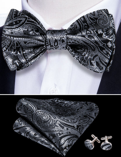 Grey Black Gold Paisley Bow Tie Set bow ties    - Sophisticated Gentlemen