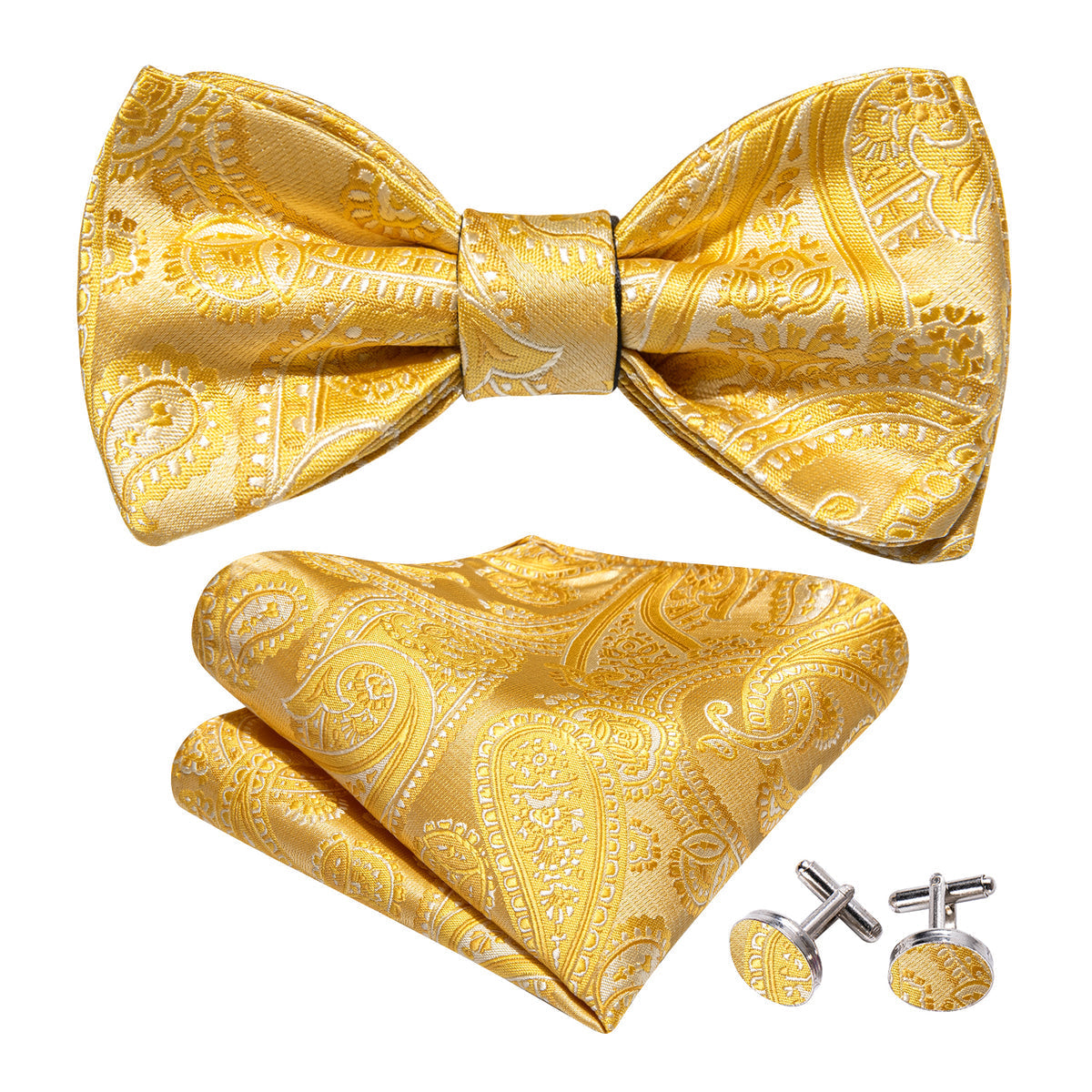 Gold Silk Paisley Bow Tie Set bow ties    - Sophisticated Gentlemen