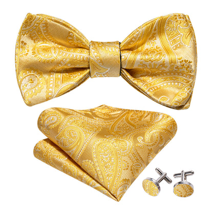 Gold Silk Paisley Bow Tie Set bow ties    - Sophisticated Gentlemen