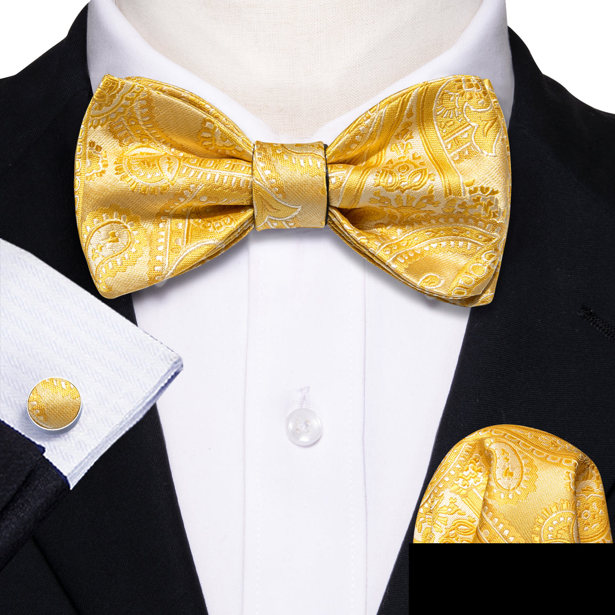 Gold Silk Paisley Bow Tie Set bow ties    - Sophisticated Gentlemen