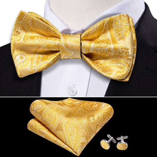 Gold Silk Paisley Bow Tie Set bow ties    - Sophisticated Gentlemen