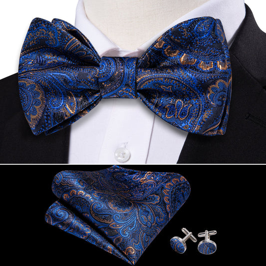 Blue Gold Paisley Bow Tie Set bow ties    - Sophisticated Gentlemen