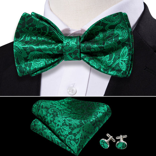 Green Floral Bow Tie Set bow ties    - Sophisticated Gentlemen