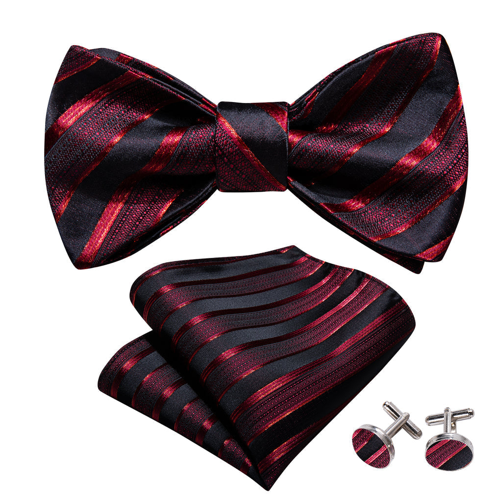 Red Black Striped Silk Bow Tie Set bow ties    - Sophisticated Gentlemen