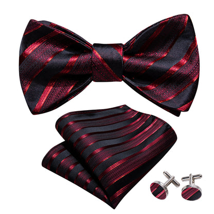 Red Black Striped Silk Bow Tie Set bow ties    - Sophisticated Gentlemen