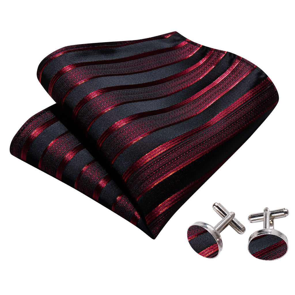 Red Black Striped Silk Bow Tie Set bow ties    - Sophisticated Gentlemen