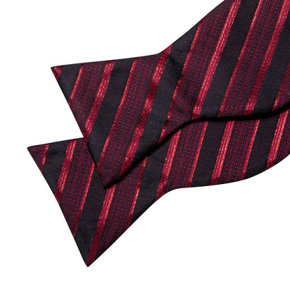 Red Black Striped Silk Bow Tie Set bow ties    - Sophisticated Gentlemen