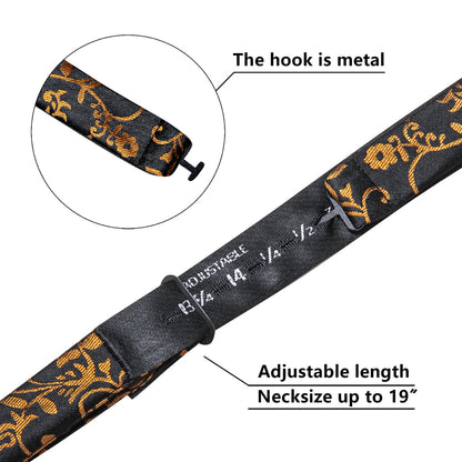 Black Gold Floral Silk Bow Tie Set bow ties    - Sophisticated Gentlemen