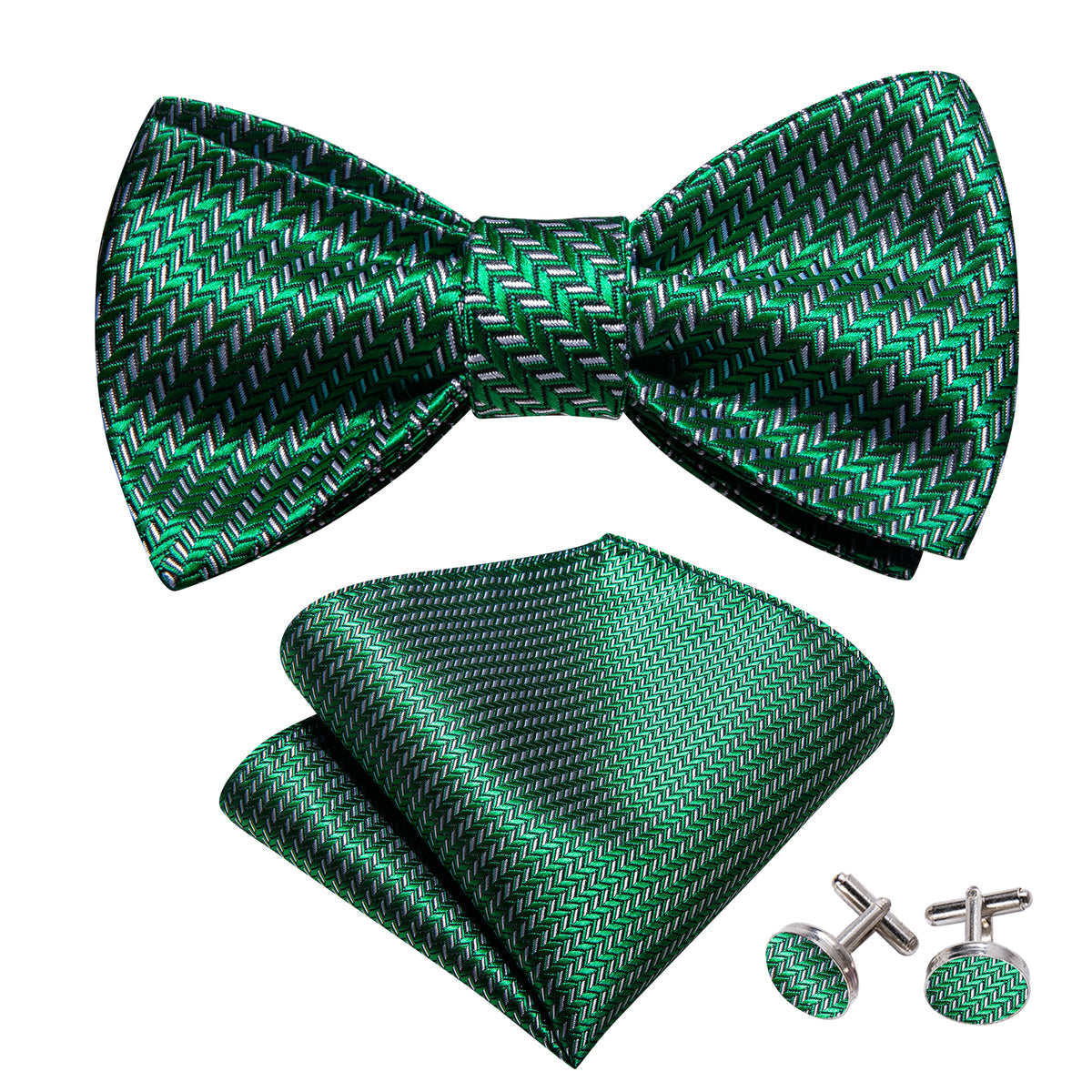 Green White Striped Silk Bow Tie Set bow ties    - Sophisticated Gentlemen