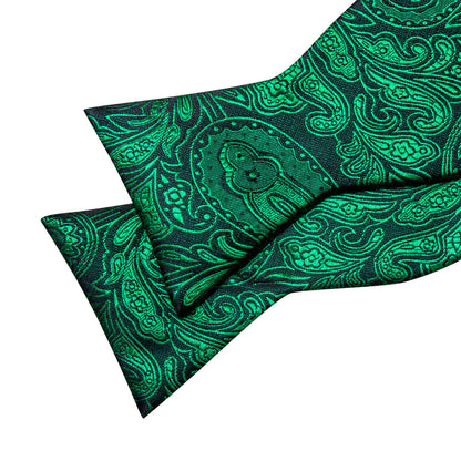 Olive Green Paisley Silk Bow Tie Set bow ties    - Sophisticated Gentlemen