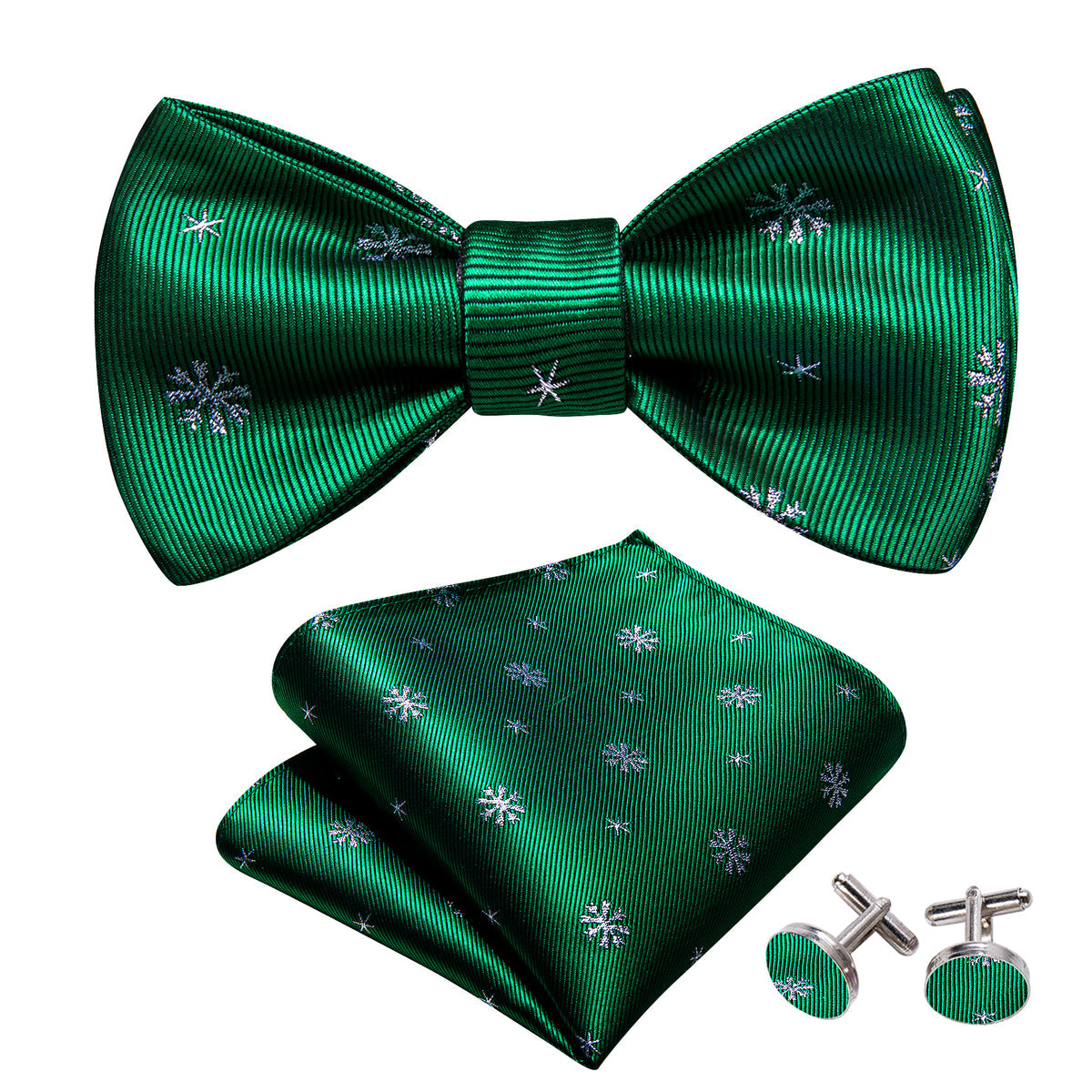 Green White Snowflake Silk Christmas Bow Tie Set bow ties    - Sophisticated Gentlemen