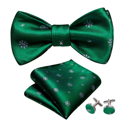 Green White Snowflake Silk Christmas Bow Tie Set bow ties    - Sophisticated Gentlemen