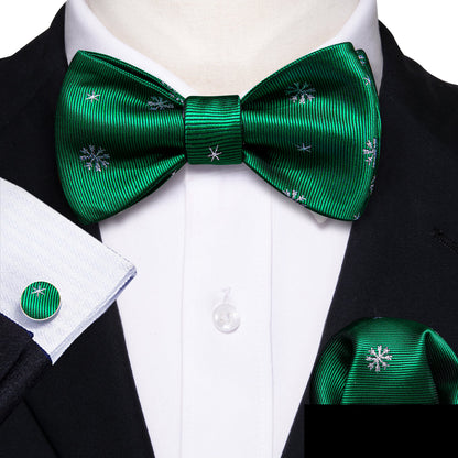 Green White Snowflake Silk Christmas Bow Tie Set bow ties    - Sophisticated Gentlemen
