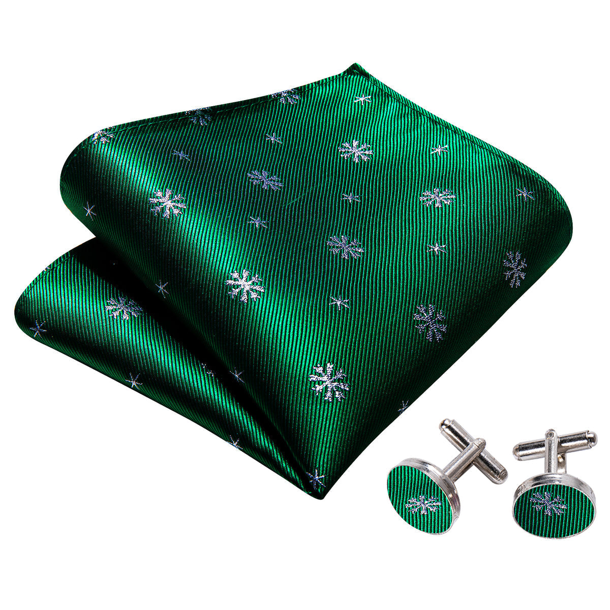 Green White Snowflake Silk Christmas Bow Tie Set bow ties    - Sophisticated Gentlemen