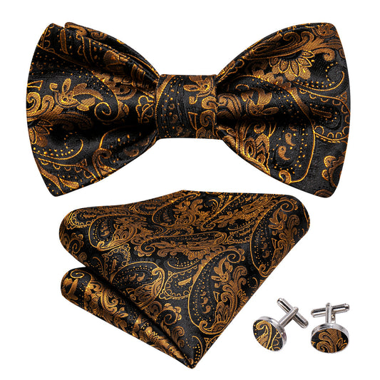 Black Gold Paisley Bow Tie Set bow ties    - Sophisticated Gentlemen