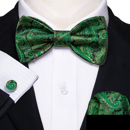 Grass Green Paisley Bow Tie Set bow ties    - Sophisticated Gentlemen
