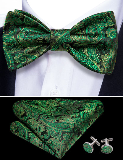 Grass Green Paisley Bow Tie Set bow ties    - Sophisticated Gentlemen