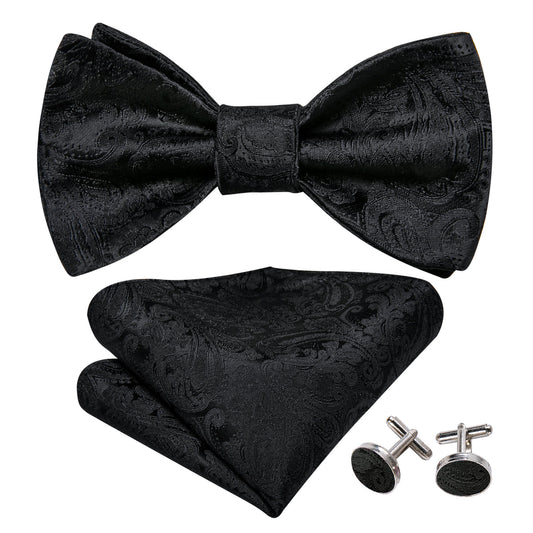 Black Paisley Bow Tie Set bow ties    - Sophisticated Gentlemen