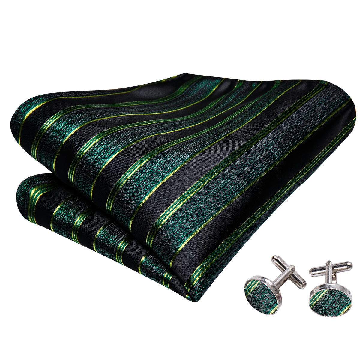 Green Black Striped Bow Tie Set bow ties    - Sophisticated Gentlemen